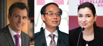(左起)Gubelin集團(tuán)總裁Raphael Gubelin、周大福珠寶集團(tuán)有限公司董事總經(jīng)理黃紹基、力拓鉆石部市場(chǎng)及銷售大中華代表處經(jīng)理馬麗詩(shī)