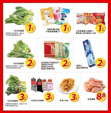 沃爾瑪及好又多門店推出 “1元、2元、3元、5元、8.8元、9.9元”等價位的400個 “均一價” 特惠商品